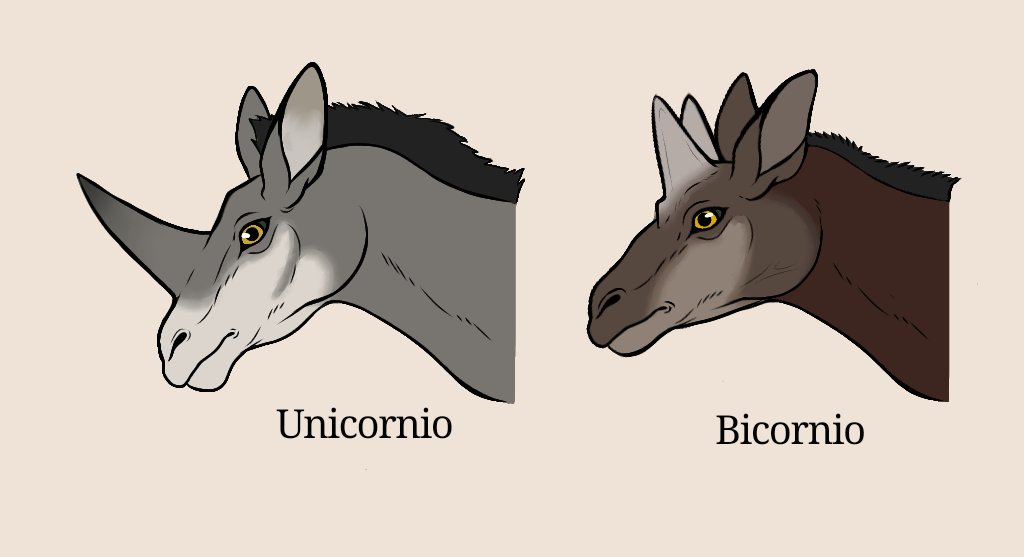 Ulizando a los Jirafidos como basé, creé mi versión de un unicornio y un bicornio. 🦒