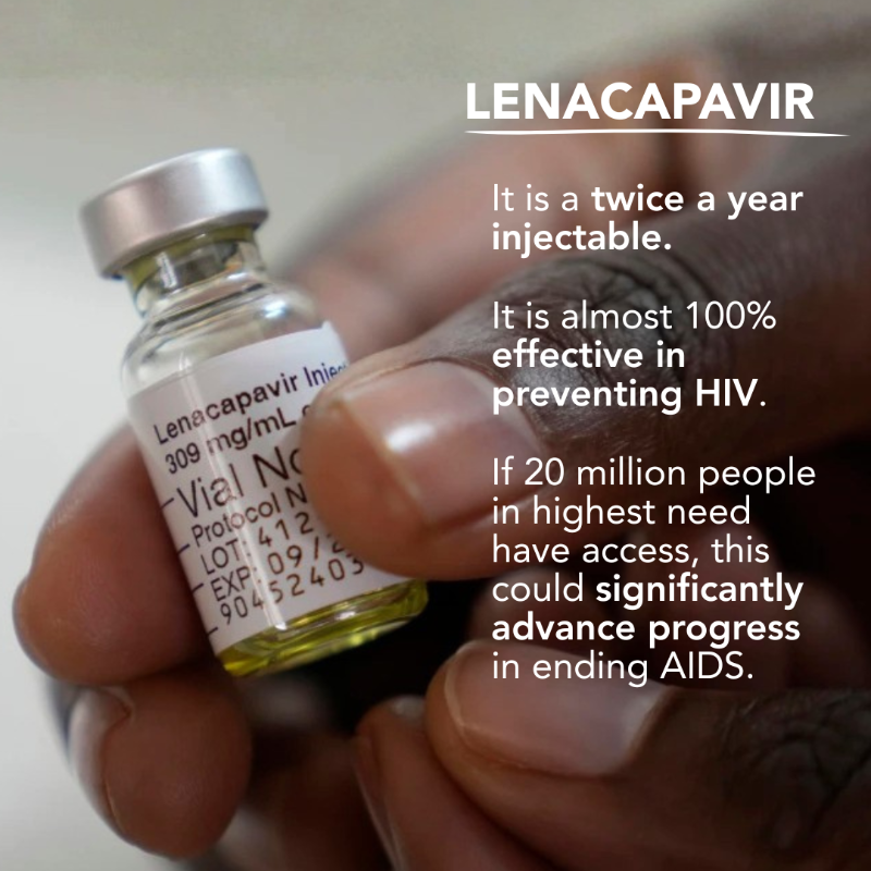 UNAIDS's tweet photo. Lenacapavir: a game-changer for the HIV response. Swipe to understand why it is crucial for people most in need to be able to access this new revolutionary prevention option ⬇️