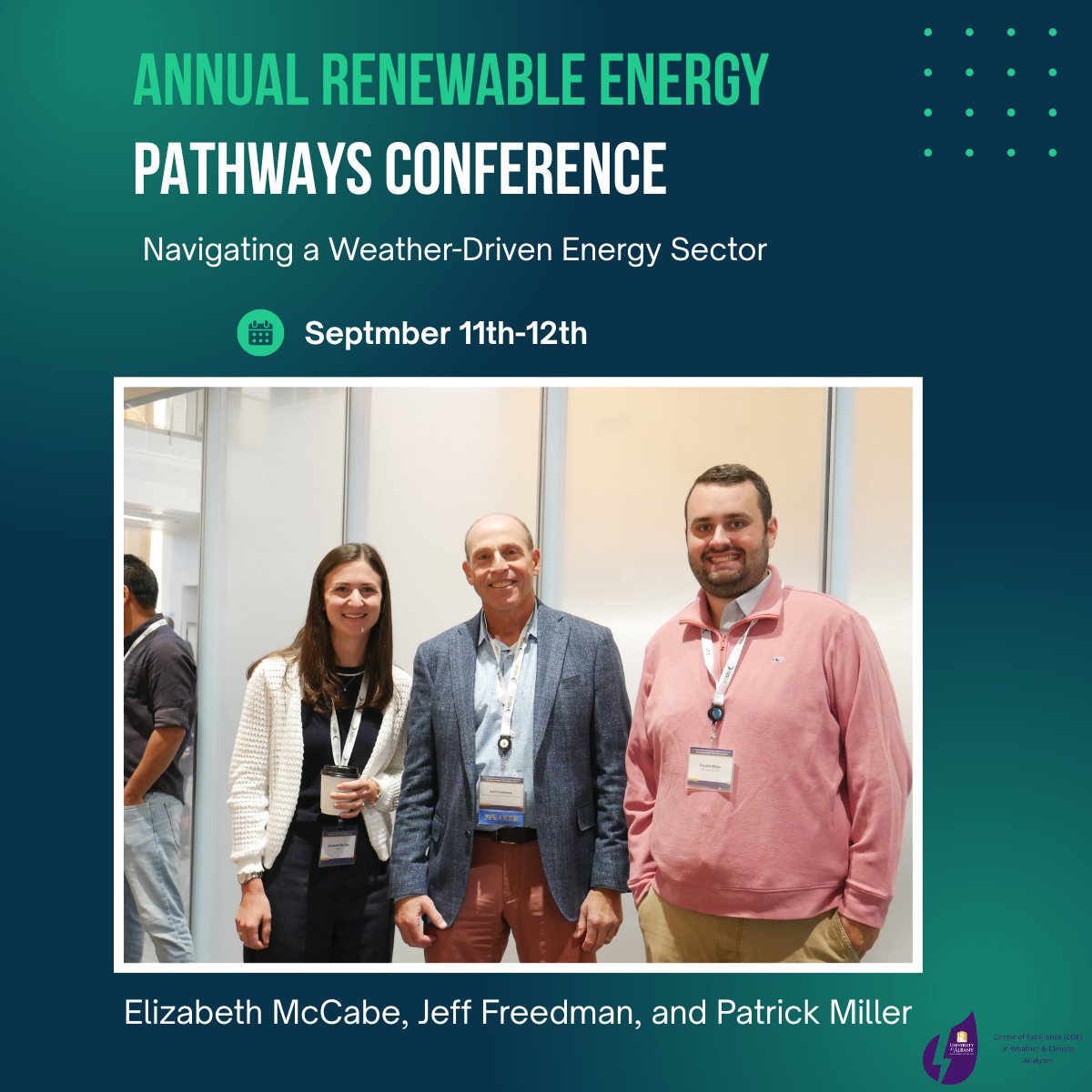UAlbanyWxCOE's tweet image. The Renewable Energy Pathways Conference brought together utilities and innovators to tackle a weather-driven energy future.
Learn how the COE supports New York’s transition: weatheranalytics.org
#EnergyInnovation #WeatherAnalytics #RenewableEnergy