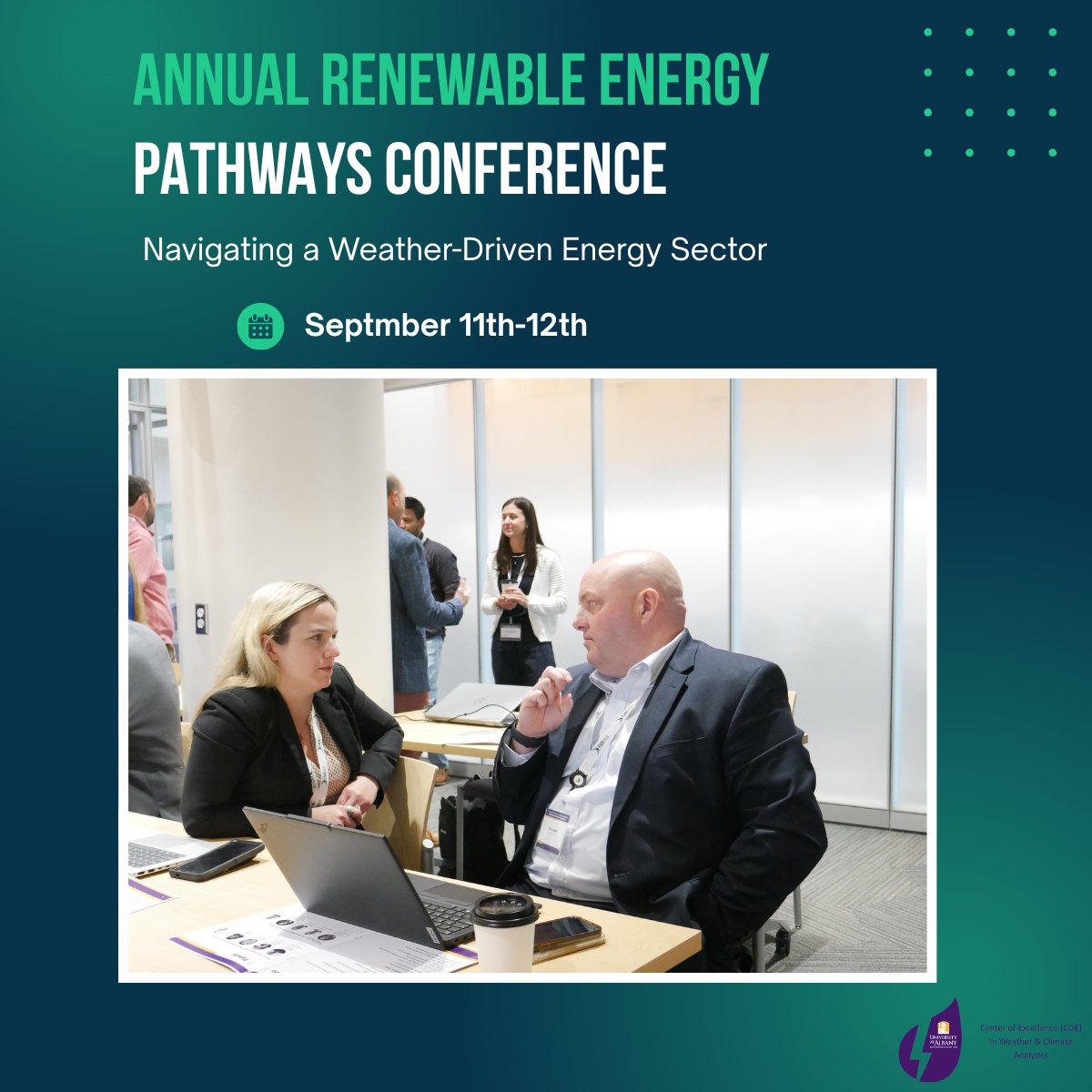 UAlbanyWxCOE's tweet image. The Renewable Energy Pathways Conference brought together utilities and innovators to tackle a weather-driven energy future.
Learn how the COE supports New York’s transition: weatheranalytics.org
#EnergyInnovation #WeatherAnalytics #RenewableEnergy