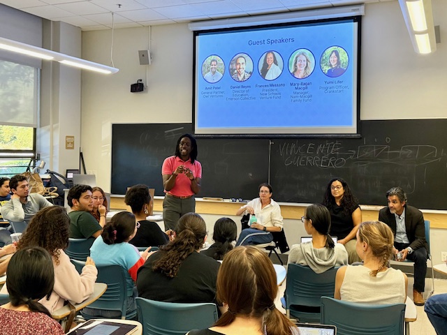 Thank you to Amit Patel (Owl Ventures), Frances Messano (NewSchools), Mary-Ragan Macgill, &amp; Yumi Lifer (Crankstart) for joining Prof. Travis Bristol’s class for a dynamic talk on philanthropy &amp; venture capital in education. 

#UCBerkeley #CREEO