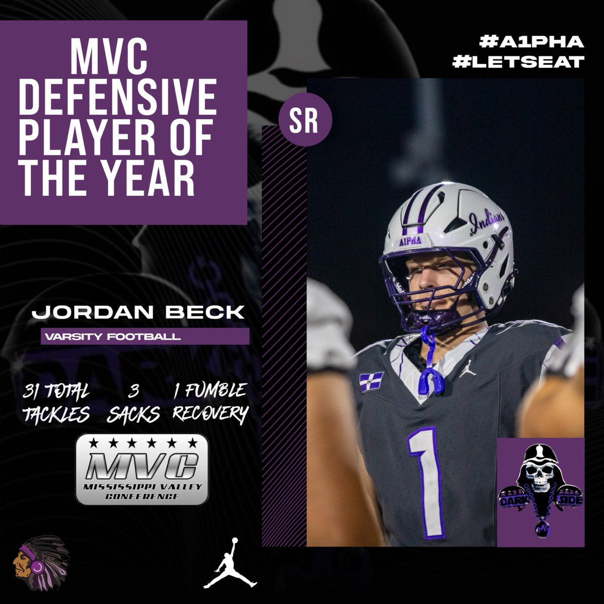 MHSIndianFB's tweet image. All Conference Defensive Player of the Year:

Jordan Beck