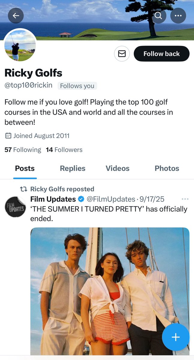 Thanks for the follow <a href="/Top100Rick/">Rick Golfs</a> from your other account. Bummer your show got canceled.