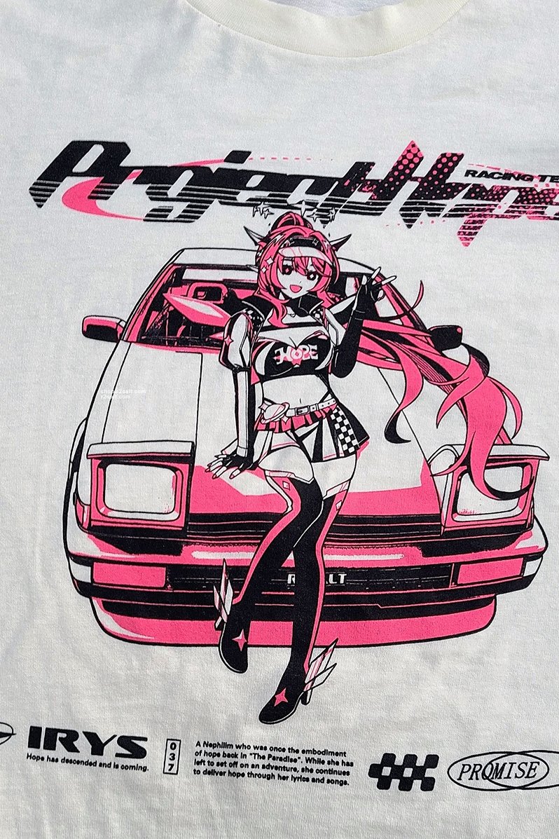 the new kronii and irys shirts finally came in and the print look so good !!