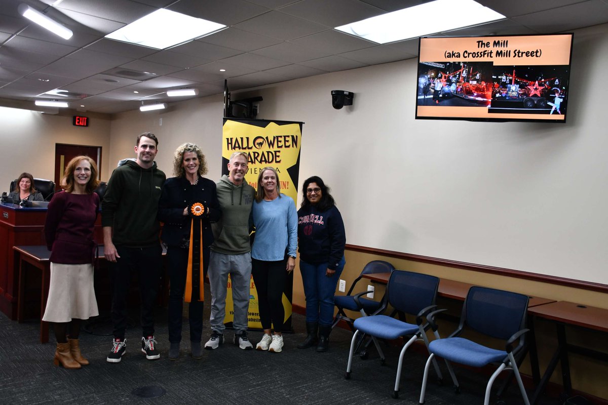 TownofViennaVA's tweet photo. And the winner is…Crossfit on Mill! They took home “Best in Parade" at tonight's Town Council meeting for their “Phantom of the Mill” float in the Halloween Parade, tying in with the theme, “Broadway on Maple.”  For a list of all parade winners, visit https://t.co/ggDU4nnxTK. https://t.co/X8kwHeLzPN