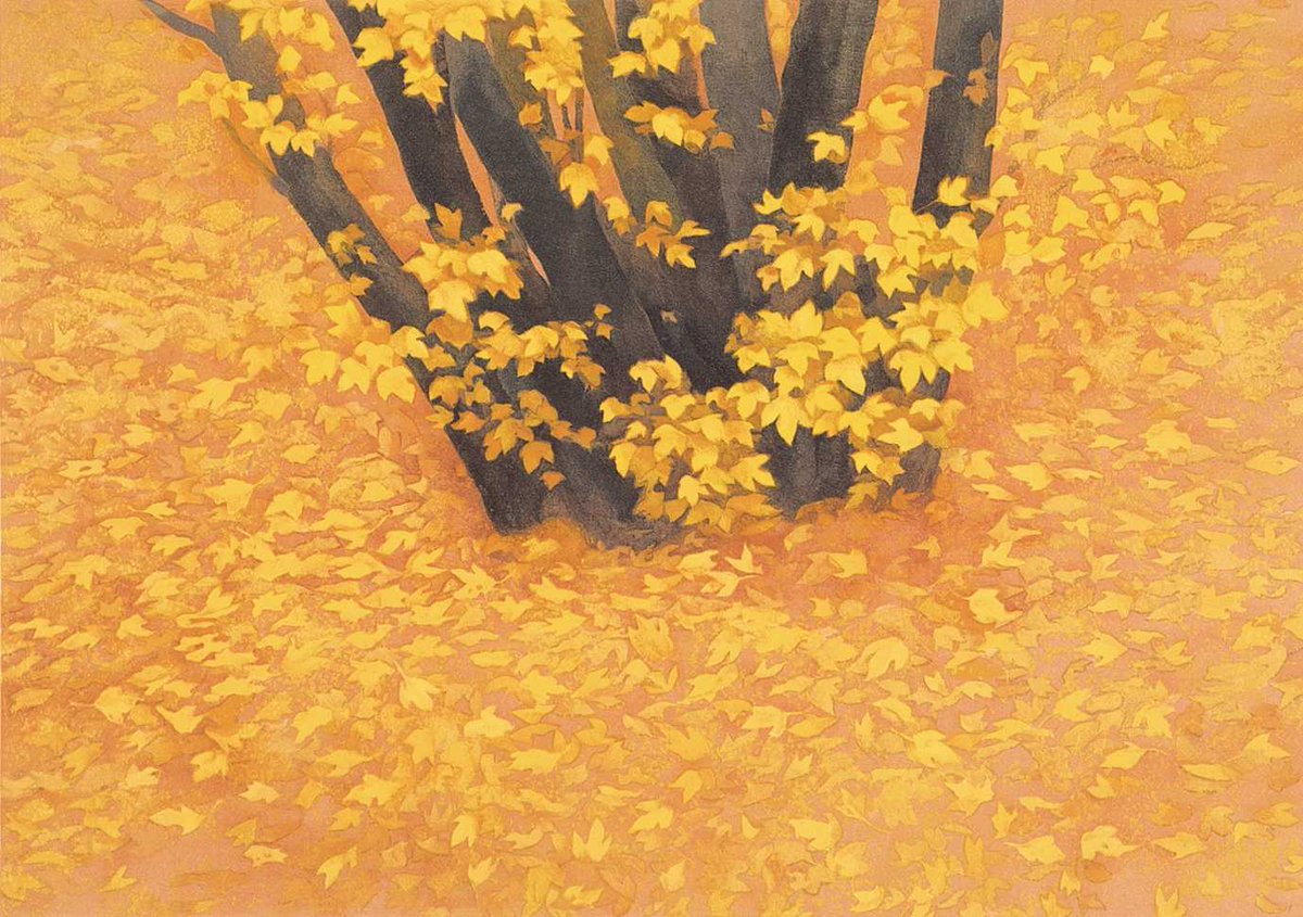 リトグラフ版画 作者不詳サインありk.Ito 「Autumn」 リトグラフ版画