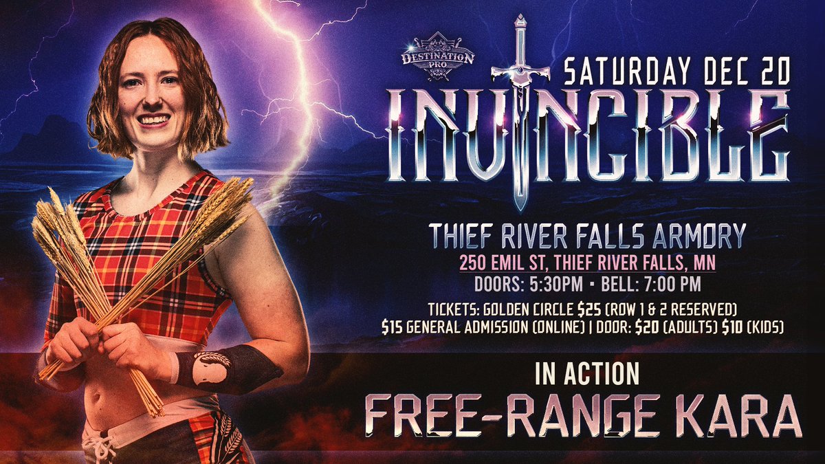 ⚔️ Invational Entrant #3 ⚔️ 

"USDA APPROVED"
Free-Range Kara 

- Making her return this past September one of the Destination Pro Favorites now back on her winning ways enters her second Destination Invitational! 

🎟️ Tickets On Sale NOW!!! 🎟️ 
tinyurl.com/DPWInvincible