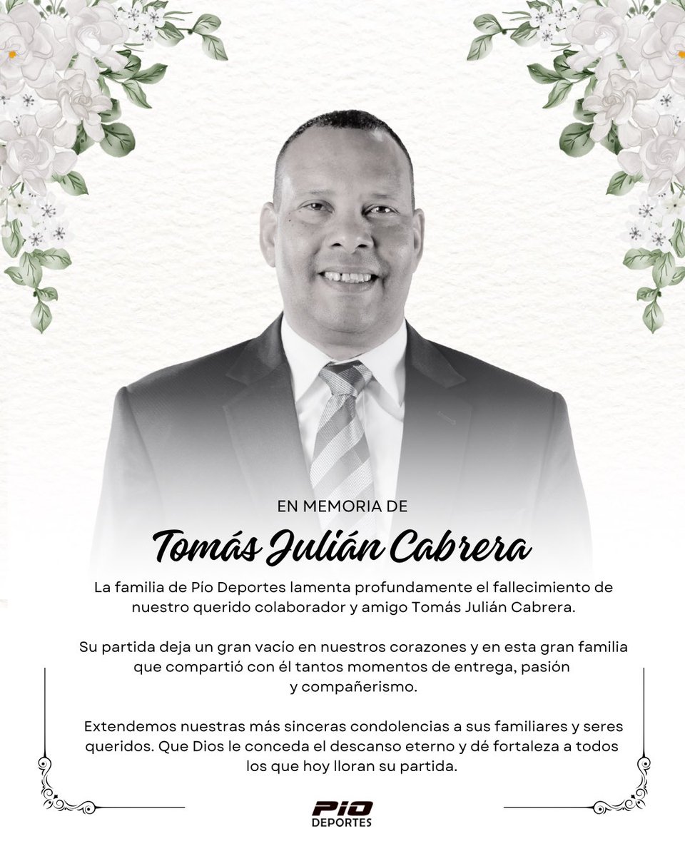 La familia de Pío Deportes lamenta profundamente el fallecimiento de nuestro querido amigo y colaborador Tomás Julián Cabrera. Su partida deja un gran vacío en nuestros corazones. Nuestras condolencias a sus familiares y seres queridos. 

Que Dios le conceda el descanso eterno.