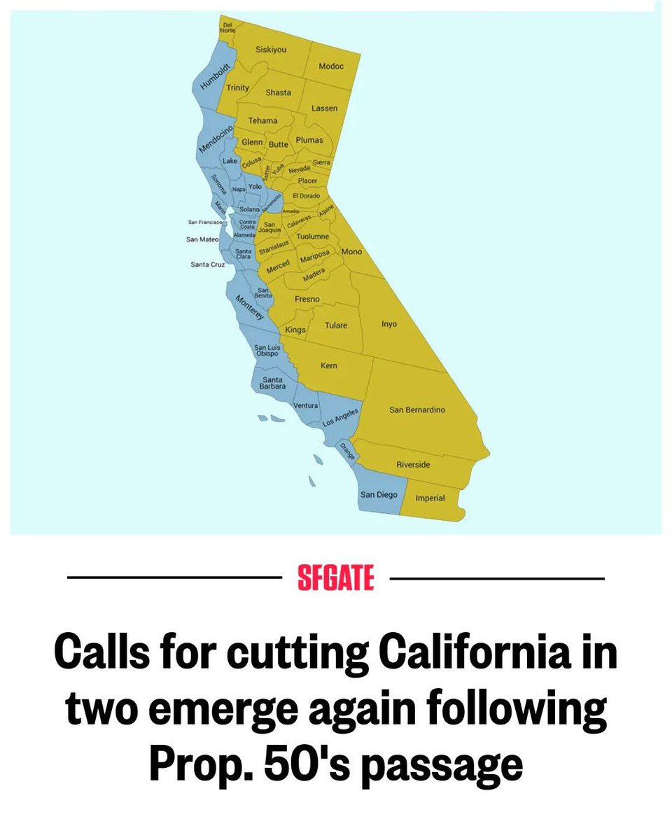 Instead of cutting California in two (and further screwing non-leftists in coastal areas) how about we keep California whole and STOP ELECTING destructive, self-serving, corrupt lunatics? 

Just a thought.

Imagine a California without <a href="/GavinNewsom/">Gavin Newsom</a> &amp; <a href="/Scott_Wiener/">Senator Scott Wiener</a>.