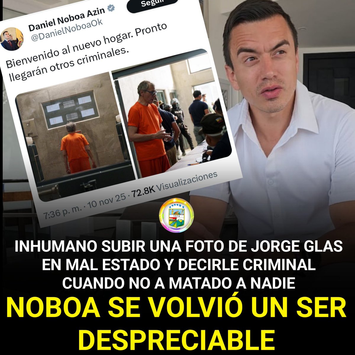 Glas tiene familia detrás de él, sus hijos verlo en esa forma y un presidente lo tilde de tal manera solo x hacer campaña y presentarlo como trofeo

El odio y el poder lo tiene consumido en la maldad, dieron poder político a alguien q tiene poder económico y hoy se cree emperador