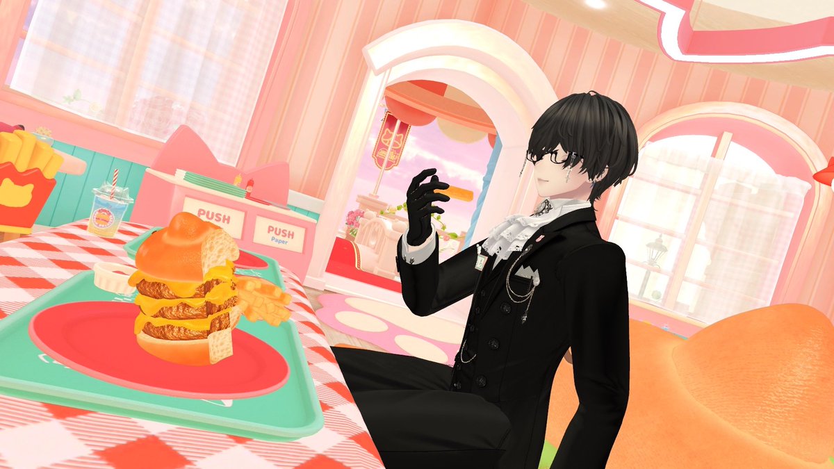 当店キャストの、りんお嬢様と執事のおもちが庶民の皆様の食事を学ばれに行かれた様です
箱入喫茶でもハンバーガーを導入したので、是非ご賞味くださいませ

#VRCHAT
#箱入喫茶ぼんぼん