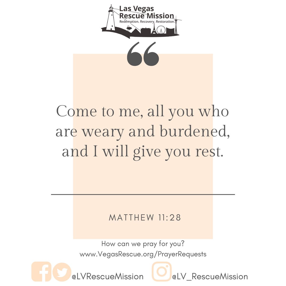 LVRescueMission's tweet image. “When the weight of the world feels too heavy, Jesus offers rest. Come to Him. 🕊️ 

#vegasrescue #lvrm #Matthew1128 #DailyBread #ComeToJesus #FaithAndRest #HopeForTheWeary #LVRescueMission #BibleVerse #RestInHim”
