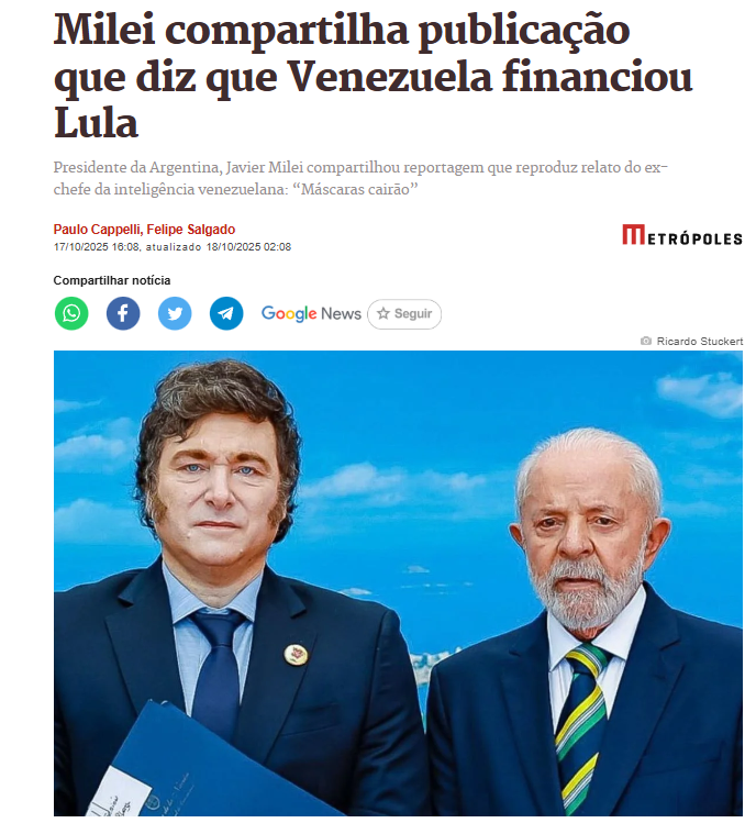 Milei escreveu: “E muitas máscaras cairão”.