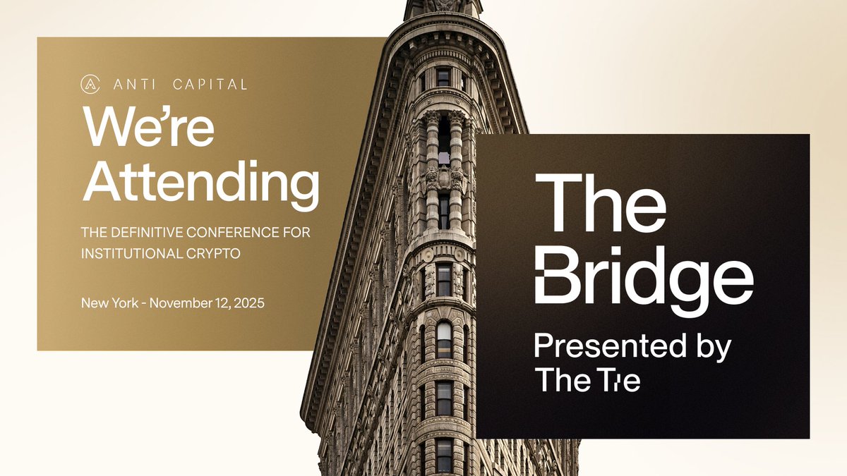 Anti__Capital's tweet image. We’ll be part of The Bridge by @TheTieIO in New York, exploring the latest in digital assets and institutional finance. 

Visit our website to learn more about @Anti__Capital: anticapital.ai

#AntiCapital #TheTieBridge