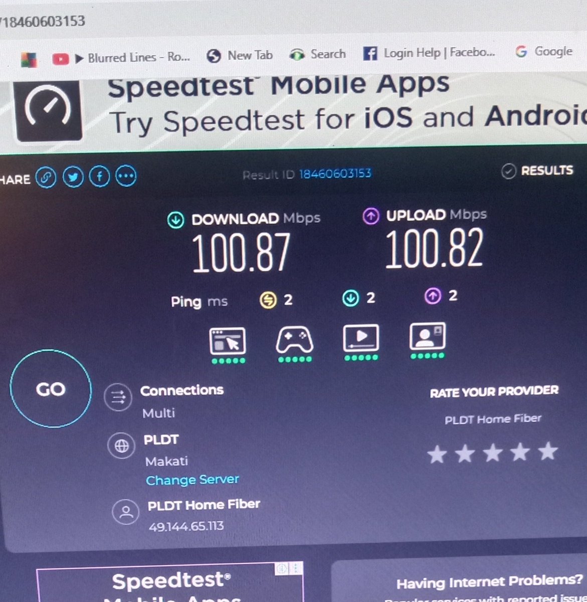 laicavam's tweet photo. @PLDT_Cares baba ng reading  bkit 100mbps? Ang plan namin 1699. Me problema ba sa Carlos Trinidad Dasma,Cavite area? Kahapon p eto. https://t.co/iJbGAq3tfM
