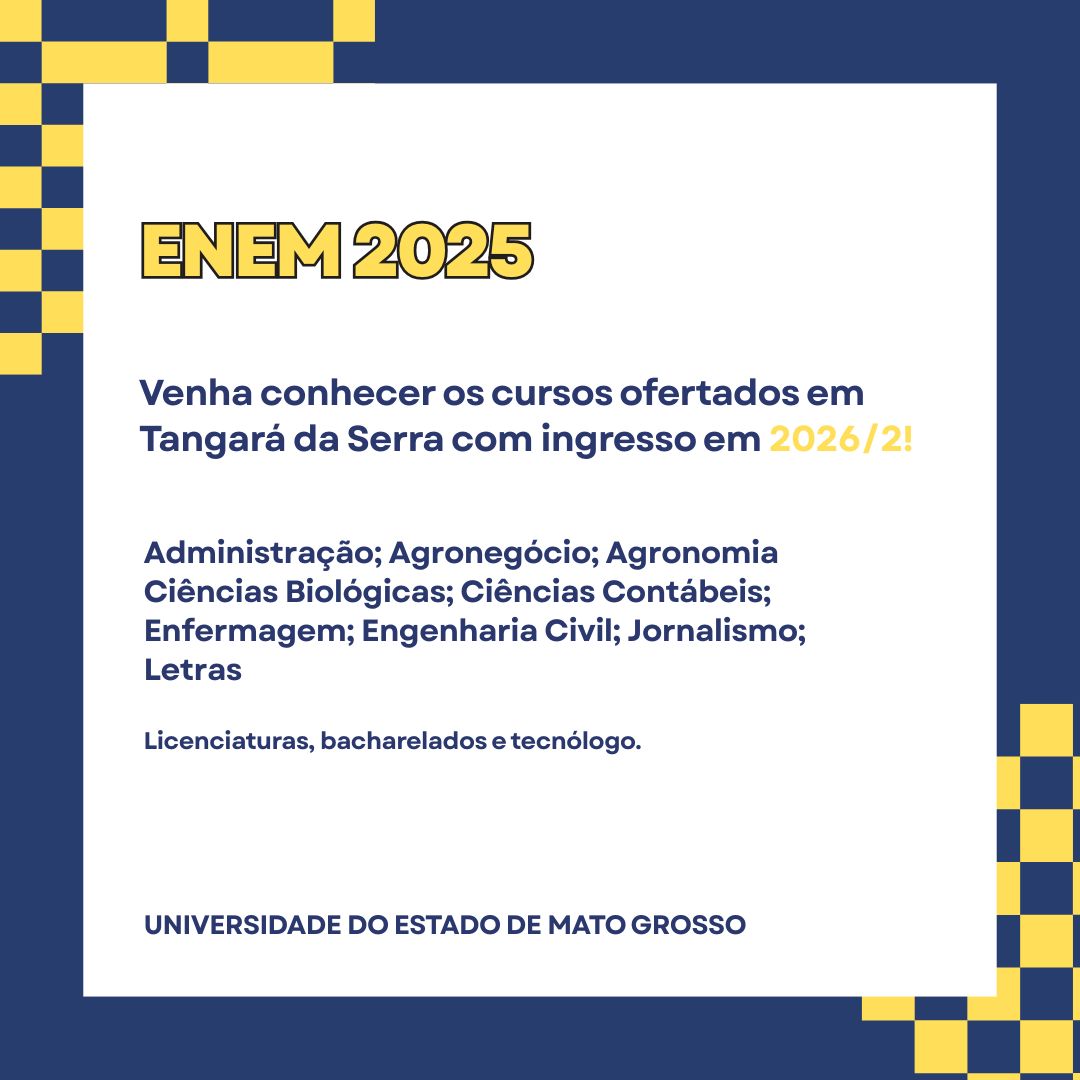 labtangara's tweet photo. Enem 2025.  

Já sabe quais são os cursos ofertados na Unemat de Tangará da Serra? Venha conhecer! 

Link: https://t.co/E5340ErAtt

#unemat #universidadeestadual #matogrosso #mt #tangaradaserra #tga https://t.co/sMWqIgzTie