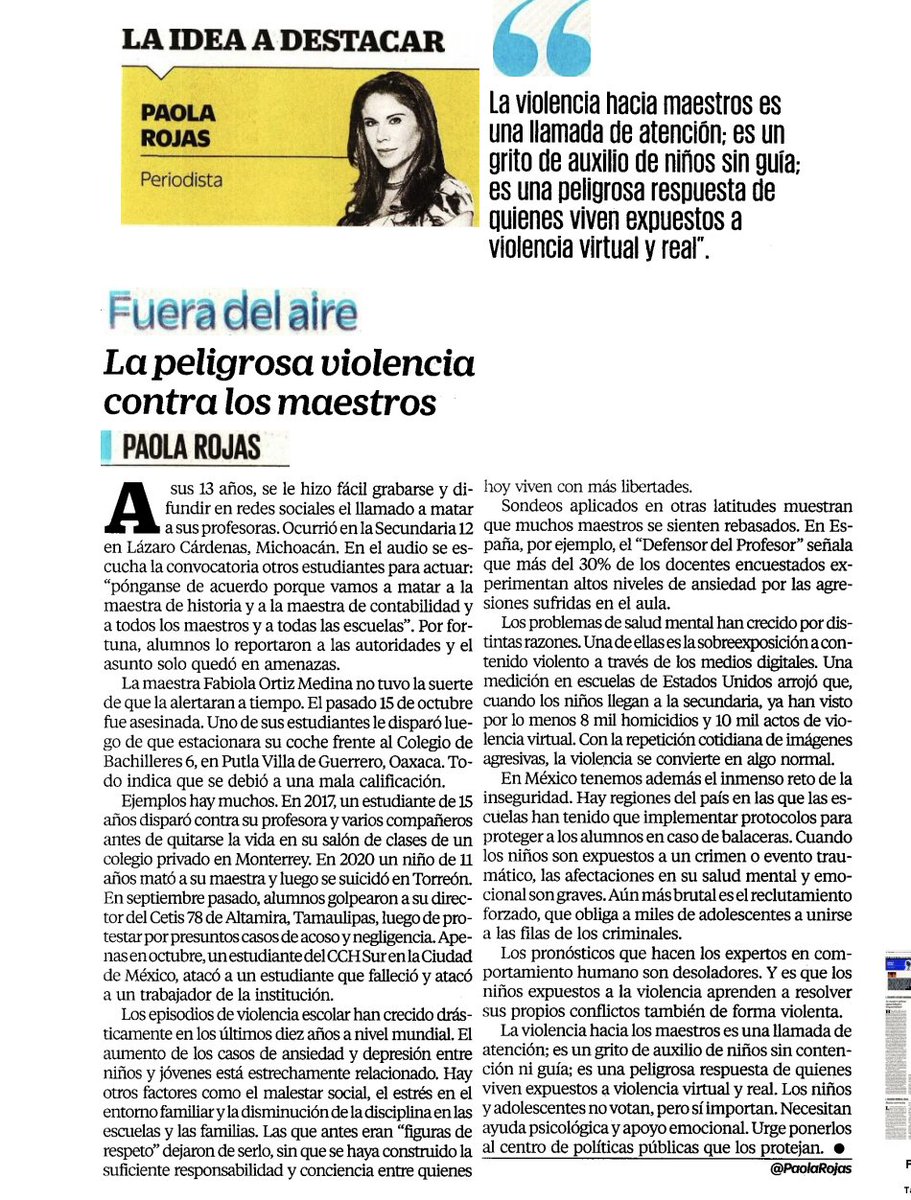 Terrible lo que reporta <a href="/PaolaRojas/">Paola Rojas</a> de una maestra asesinada por un alumno.