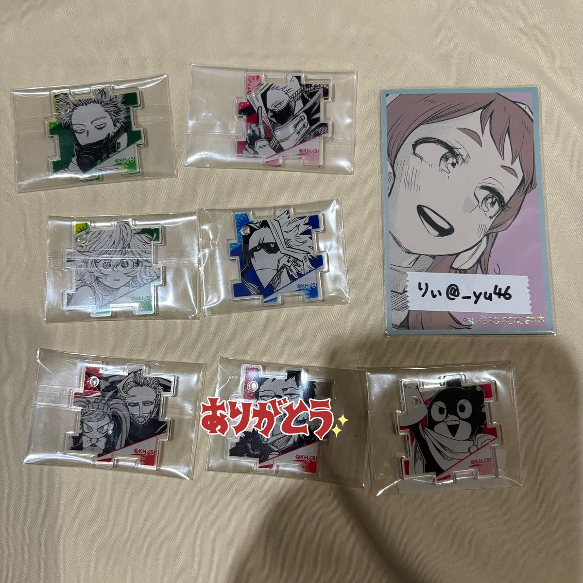 _yu46's tweet photo. ヒロアカ ヒロアカ展 原画展 アクリルパズル
【交換/譲渡】
譲る○ 心操、エッジショット、葉隠、オールマイト、ジェントル&amp;ラブラバ、オーバーホール、峰田

求○ 麗日、トガ(友人分)
異種 麗日
定価+送料、下段+オールマイト 250+送料

心操はトガとの交換または下段お迎え下さい https://t.co/RT3Zsfz8Je