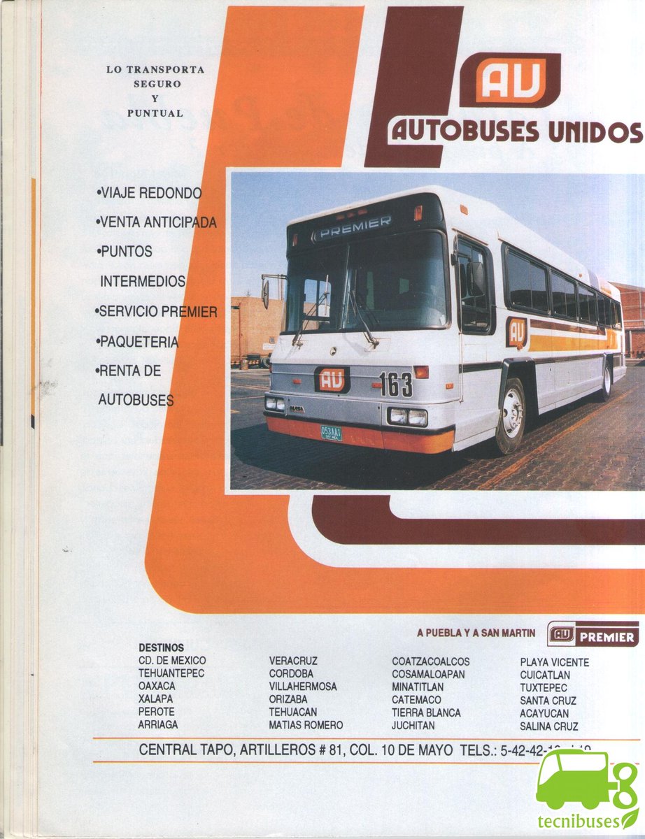 Tecnibuses_1's tweet image. Anuncio de Autobuses Unidos AU de a mediados de los 90s, que era publicada en la revista Abordo que se repartía entre pasajeros.
Si deseas conocer el contenido de esta revista coméntanoslo. 
#tecnibusesretro 
#tecnibuses