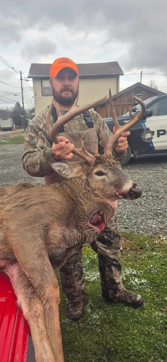 The snow must have had them moving in Pa.  Andrew just sent me these pics… Another one falls to the grunt call.