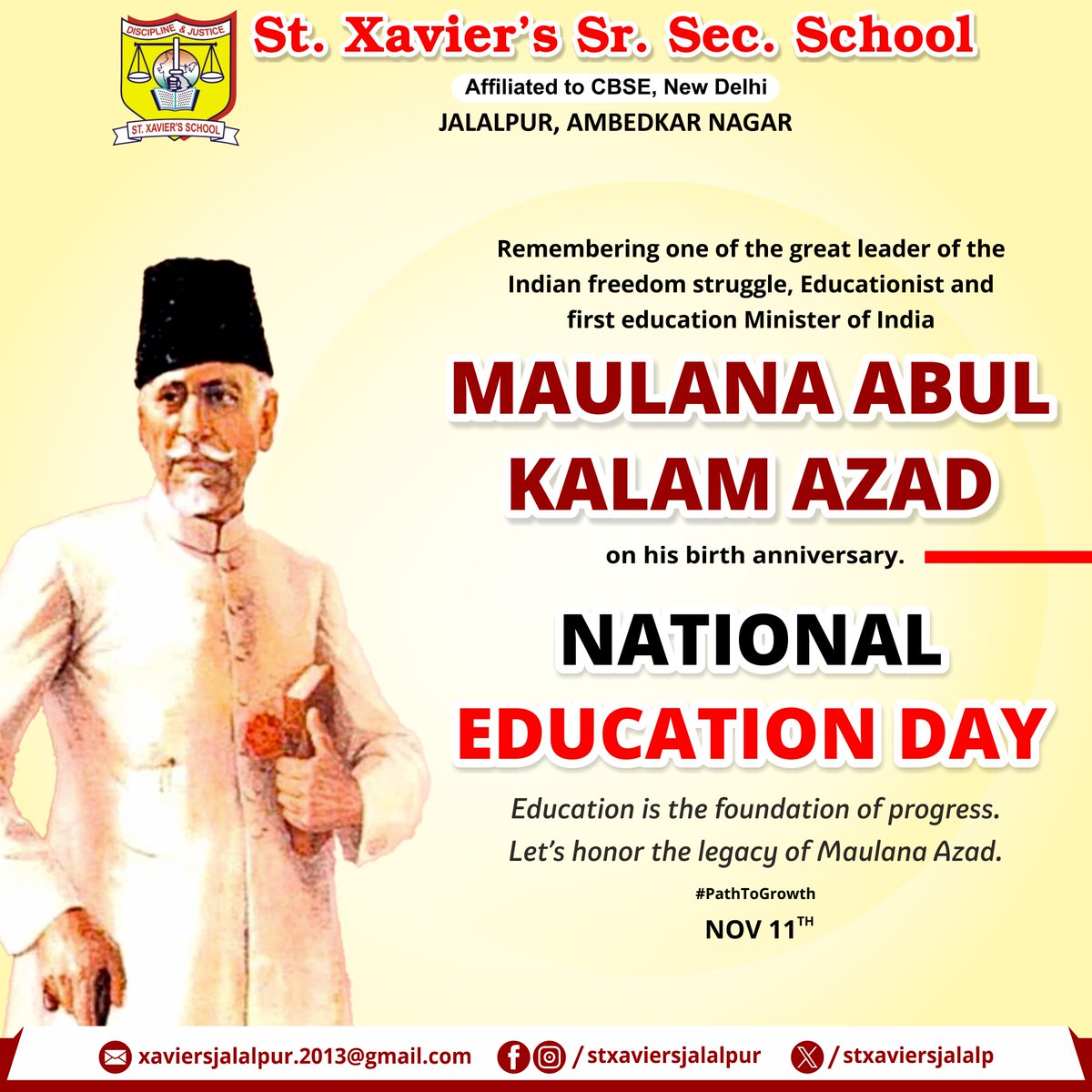 stxaviersjalalp's tweet photo. Education is the foundation of progress. Let’s honor the legacy of Maulana Azad. Happy National Education Day!
#PathToGrowth #NationalEducationDay #MaulanaAzadLegacy #ProgressThroughEducation #KnowledgeIsPower #EducateEmpowerElevate #IndiaLearns #VisionForFuture #Inspiration https://t.co/yLIHmC95Mr