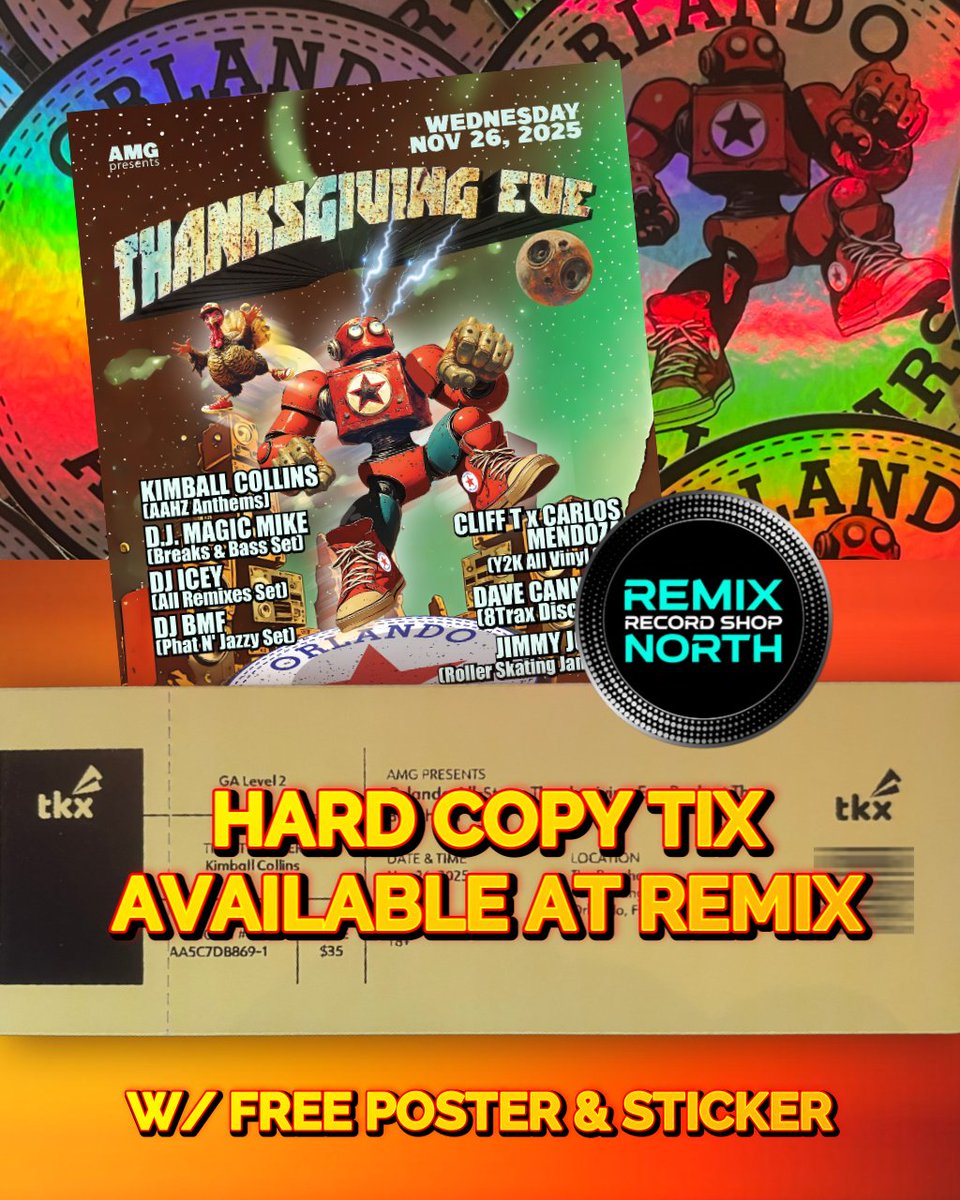 Limited Hard Copy Tickets For Orlando All-Stars 11.26 Now Available at REMIX Records (213 N. Mills Ave. Orlando 32803) Tickets Online at tkx.live/events/thanksg…