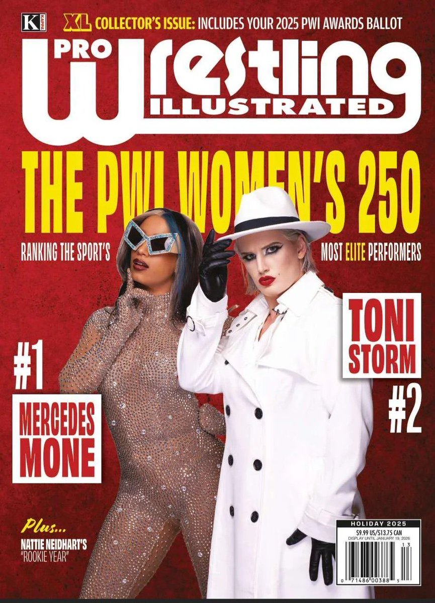 BREAKING: Mercedes Moné and “Timeless” Toni Storm are ranked #1 and #2 in the 2025 Pro Wrestling Illustrated Women's 250 with both of them featured on this year's cover. 💰🎬

The full PWI Women's 250 list comes out tomorrow morning.