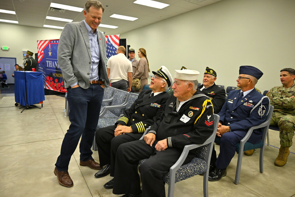 KSL5TV's tweet image. Utah Congressman Blake Moore and Gold Star wife Jennie Taylor challenged students on Monday to honor those who have fought nation’s wars.

📷Scott G Winterton, Deseret News
ksltv.com/?p=843571