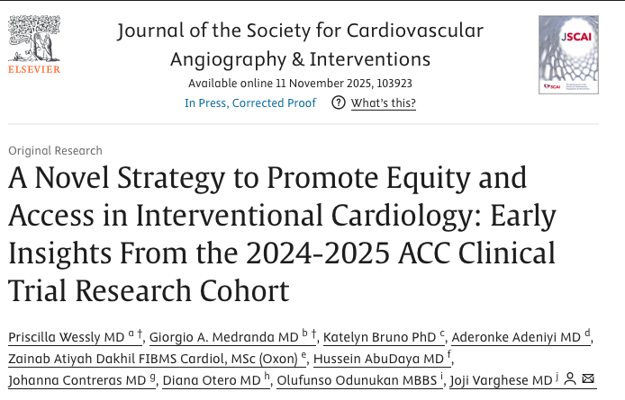 PWesslyMD's tweet image. Thrilled to share our new publication in @MyJSCAI from the 2024–2025 #ACCCTR and REACH cohorts! 🫀
⚖️ 50% women | 25% Hispanic 🌱 52% gained new mentorship|🤝 81% new collaborations 💡 79% new research opportunities
The #ACCCTR &amp;amp; REACH programs are advancing equity, mentorship,…