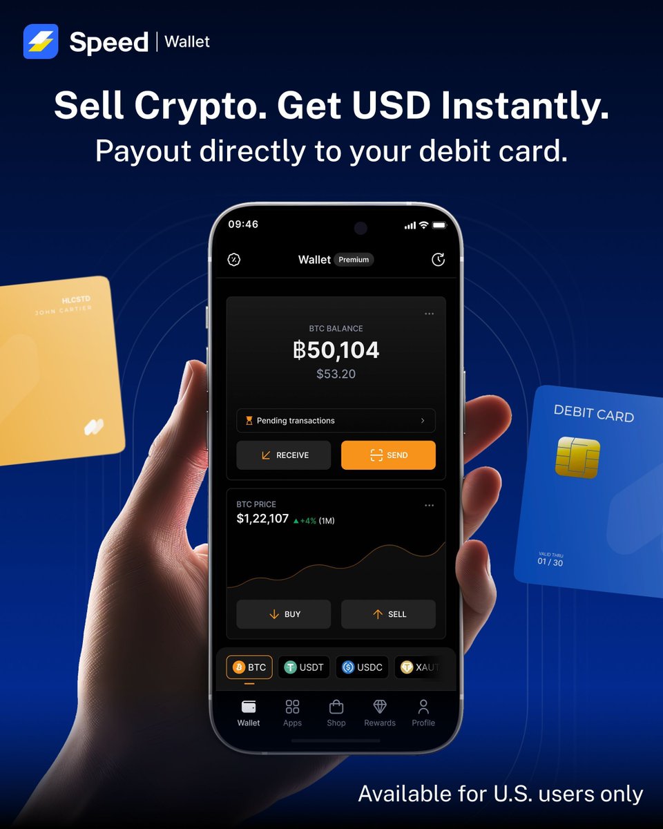 Now you can sell Bitcoin, USDC, USDT, or XAUT and get USD straight to your debit  card — fast, secure, and seamless. Try it now on Speed Wallet:  https://t.co/LvwoCQ0TmG ⚡ #SpeedWallet #SellCrypto #
