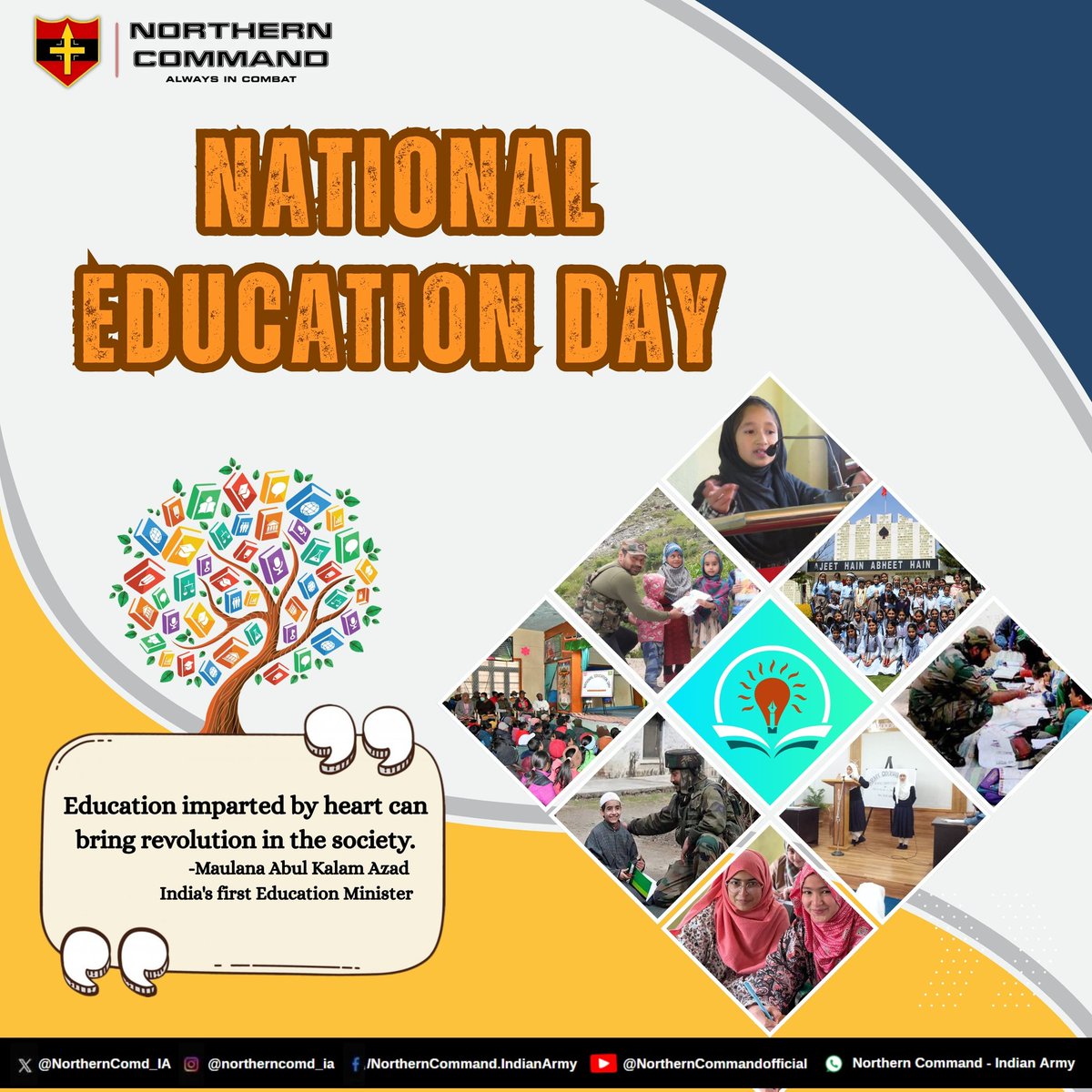 NorthernComd_IA's tweet image. The #IndianArmy remains steadfast in nurturing minds, empowering youth  &amp;amp; contributing to national educational upliftment for a brighter tomorrow.

#NationalEducationDay
#EducationForAll 
#EducationMatters

@adgpi
@EduMinOfIndia