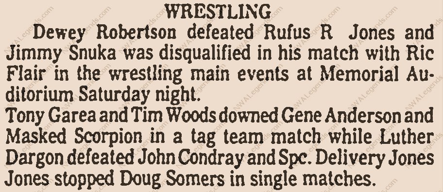 NWALegends's tweet image. November 10, 1979 - Ric Flair won by disqualification over United States champion Jimmy Snuka 46 years ago tonight at the #Spartanburg Memorial Auditorium!

NWALegends.com