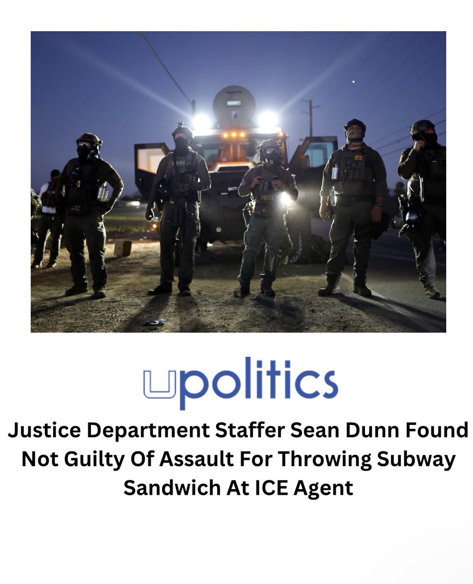 upoliticsnow's tweet image. Justice Department Staffer Sean Dunn Found Not Guilty Of Assault For Throwing Subway Sandwich At ICE Agent

Follow @uPolitics for the best viral videos, celebrity interviews &amp;amp; news

#SeanDunn #DOJ #NewsUpdate

Read More: upolitics.com/news/justice-d…