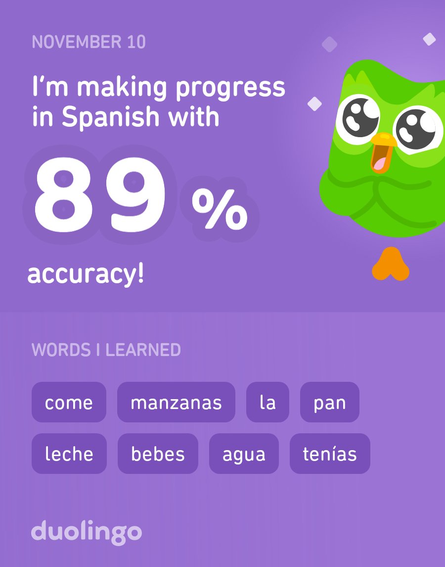 Deborum's tweet image. I’m learning Spanish on Duolingo! It’s free, fun, and effective.
