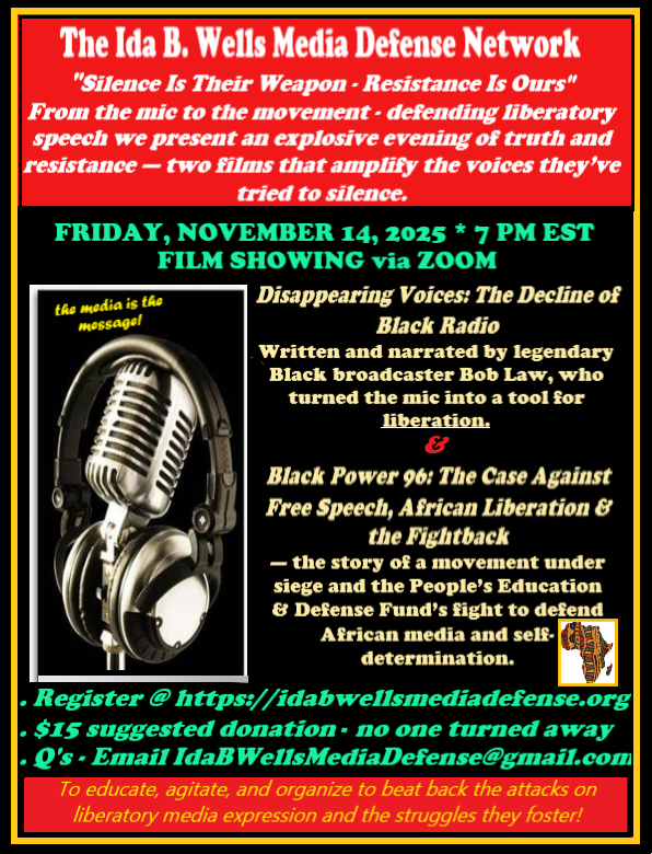 ara_losangeles's tweet photo. Please join me and the Ida B. Wells Media Defense Network for an online screening of Disappearing Voices: The Decline of Black Radio beginning at 7 p.m. Eastern/4 p.m. Pacific on Friday (Nov. 14). Correct link for trailer and event registration:
https://t.co/uEuaPVYReM https://t.co/gVJsMyrR8C