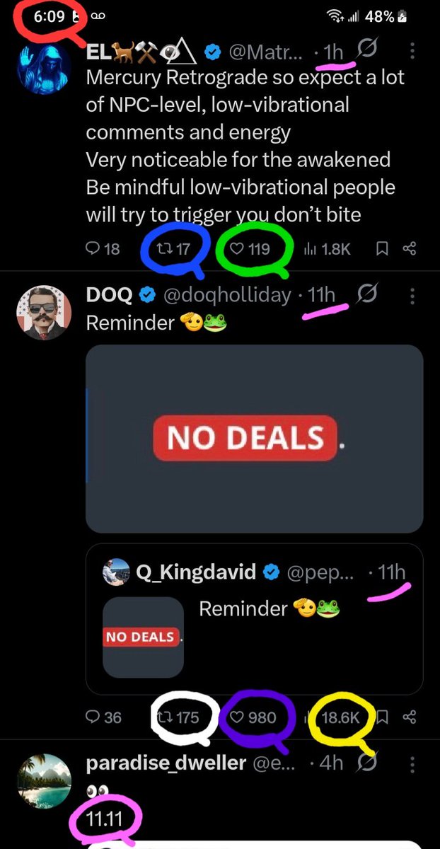 DeanDavis33's tweet image. 9️⃣🐇1️⃣ #NineOnes 
🐸1️⃣7️⃣ #Seventeen 
1️⃣1️⃣9️⃣ #NineEleven 
6️⃣0️⃣9️⃣ #SixZeroNine 
1️⃣8️⃣6️⃣ #OneEightSix 
🎰 #WhatAreTheOdds 🪽
9️⃣8️⃣0️⃣ #NineEightZero 
1️⃣7️⃣5️⃣ #OneSevenFive