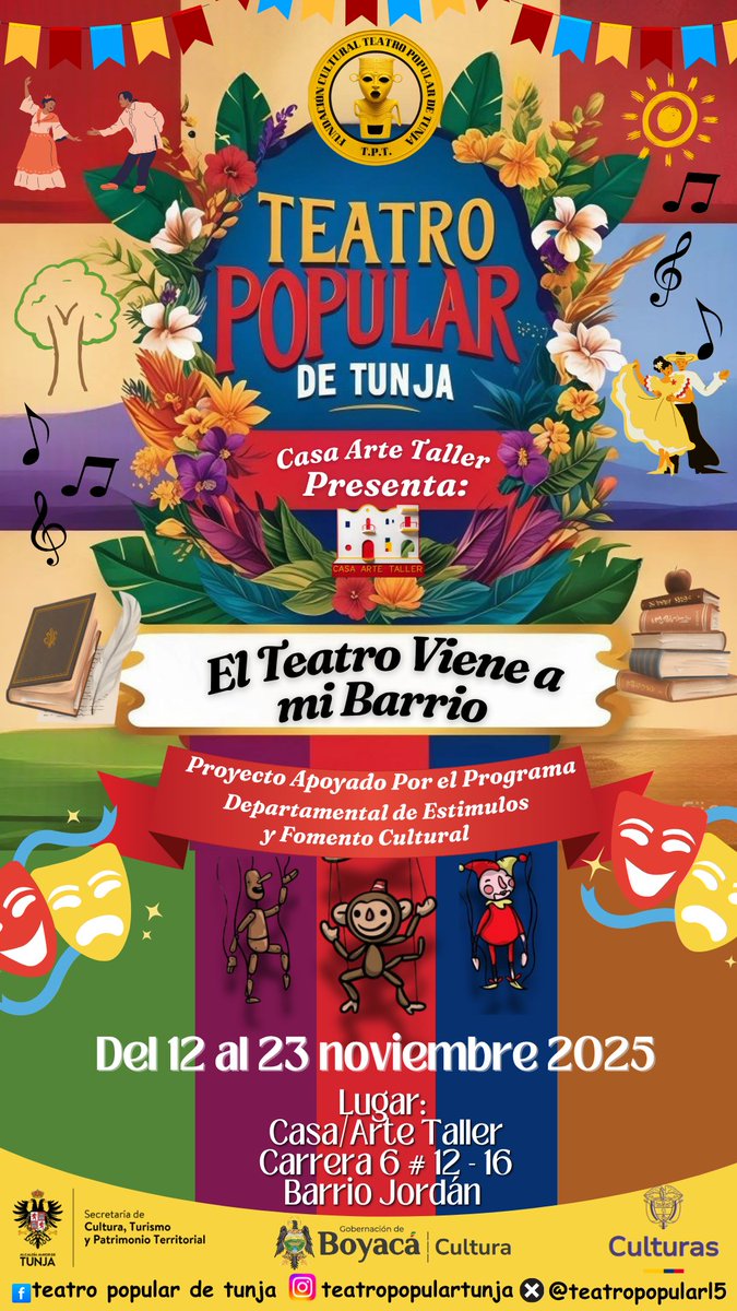 teatropopularl5's tweet photo. 📯En el mes de noviembre continuamos visibilizando el barrio como epicentro de actividad artistica y cultural 🏘️ Nos acompañarán los artistas teatrales y musicales 🥁🎤🎭  vivenciando más que una programación, el disfrute del convite cultural. @SeCulturaBoyaca @AlcaldiaTunja https://t.co/K0NXNxa6Om