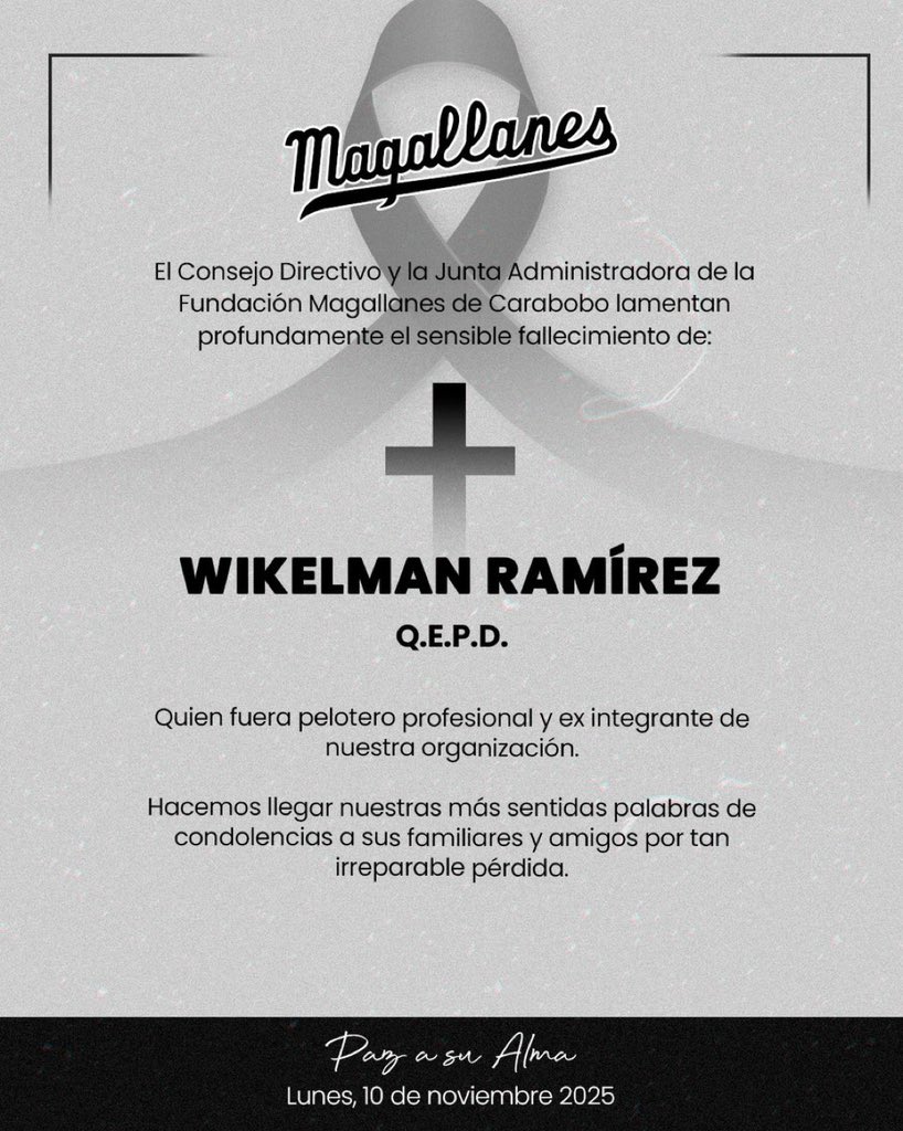 🙏🏻 LAMENTABLE

Asesinaron al pelotero venezolano Wikelman Ramírez, tras presuntamente resistirse a un robo en la ciudad de Valencia, Carabobo. 

Ramírez jugó en la LVBP para los Navegantes del Magallanes y en la Liga Mayor con los Marineros de Carabobo.

📸 <a href="/Magallanes_bbc/">Magallanes BBC ⚓️⚾️</a>