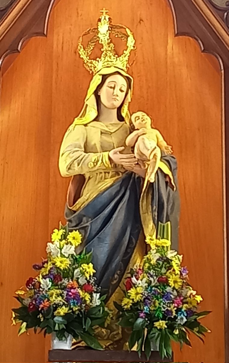 ✝️ Dios te salve, María, 
llena eres de gracia;
el Señor es contigo.
Bendita Tú eres 
entre todas las mujeres,
y bendito es el fruto de tu vientre, Jesús. 

Santa María, Madre de Dios,
ruega por nosotros, pecadores,
ahora y en la hora de nuestra muerte. Amén 🙏