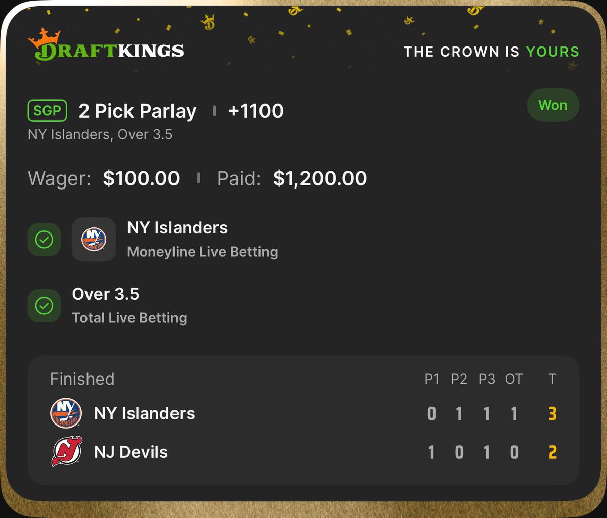 TheIslandSheik's tweet photo. Placed these 2 bets right as the Isles were getting the PP… thought it’d be an empty netter, but we will take it https://t.co/LpGV7SUEqF