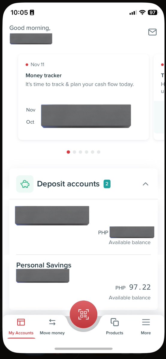 aesparice's tweet image. difference ng first pic (from op) sa second pic (my bpi account) aside sa 97 pesos lang meron ako ay: 

1. walang PHP.
2. ibang font yung nasa amount. 
3. ang labo ng screenshot. 
4. sobrang dikit ng spacing nung numbers. 
5. sobrang zoom ang box saan ang &quot;Bills done&quot; na part.…