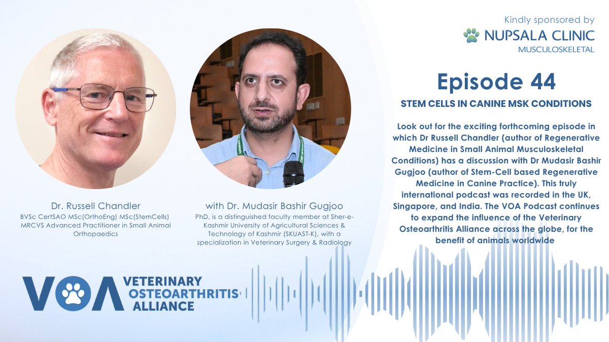 mbgugjoo's tweet photo. Veterinary Osteoarthritis Alliance (VOA) really does what it takes to care, those creatures that support and balance our world around us. 
As an invited guest for the PodCast, I discussed Veterinary Sciences in India with emphasis on my Work in Reg Med. 
https://t.co/cAcIltcSY1 https://t.co/PMMDopHz65