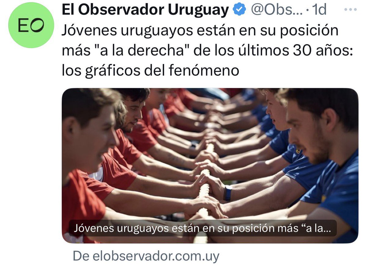 Un día sale Delgado diciendo estar preocupado por la inclinación de los jóvenes hacia el Frente Amplio.

Al otro día El Observador titula un gráfico donde dice que los jóvenes nunca estuvieron más a la derecha en los últimos 30 años.

Al tibio lo asesora el enemigo?