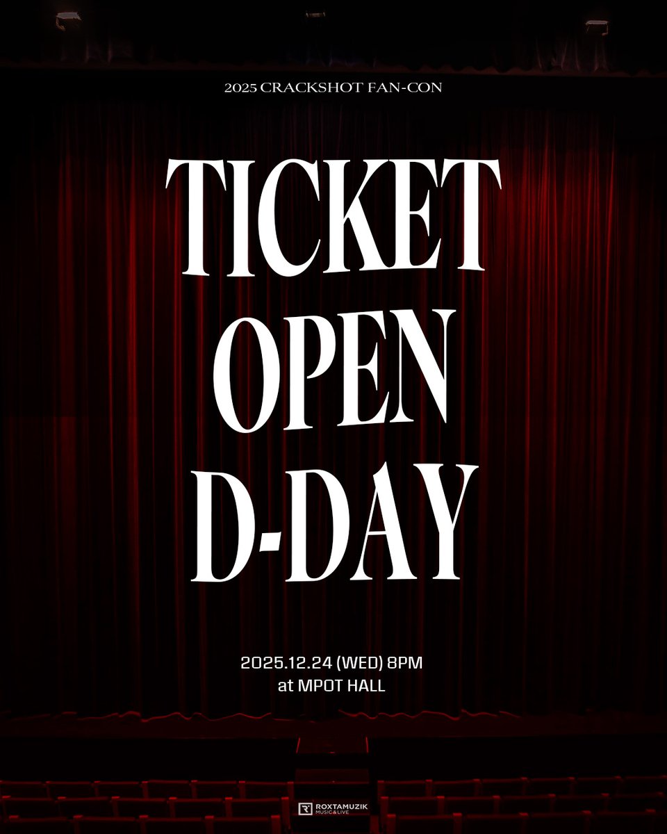 crackshot__twt's tweet image. 🔥TICKET OPEN D-DAY🔥

2025 CRACKSHOT FAN-CON &amp;lt;MERRY CRACKSHOW&amp;gt;

🎄티켓 오픈 : 2025.11.11 (TUE) 6PM NOL 티켓
🎄티켓 가격 : 전석 88,000원

🎙️공연 일시 : 2025.12.24 (WED) 8PM
🎙️공연 장소 : 엠팟홀
🎙️관람 형태 : 지정석

#크랙샷 #CRACKSHOT #MERRYCRACKSHOW