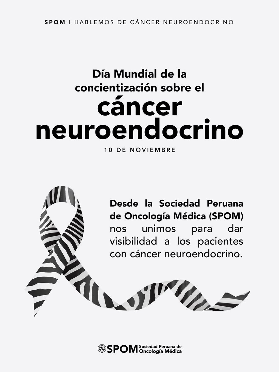 PeruanaSpom's tweet photo. 10 de noviembre | Día Mundial del Cáncer Neuroendocrino

Cuando escuches cascos… piensa también en cebras.
El lazo blanco y negro representa a los pacientes con tumores neuroendocrinos (NETs), enfermedades poco frecuentes y difíciles de diagnosticar.

#NETCancerDay #SPOM https://t.co/GS93hDh8YM