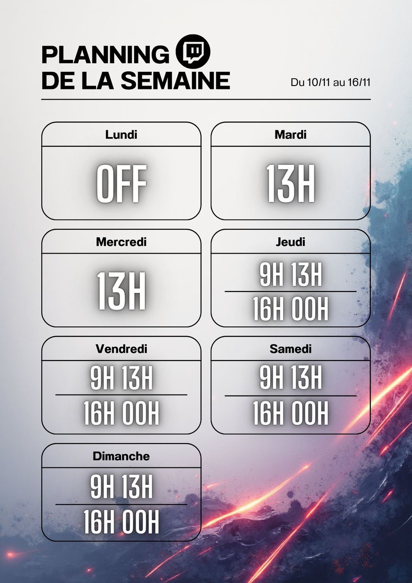 Hop hop hop ! ✌️
Voici le planning des lives de la semaine 👌
👀 Piarsh sur Twitch 

#Battlefield6 #Battlefield #twitch #twitchfr