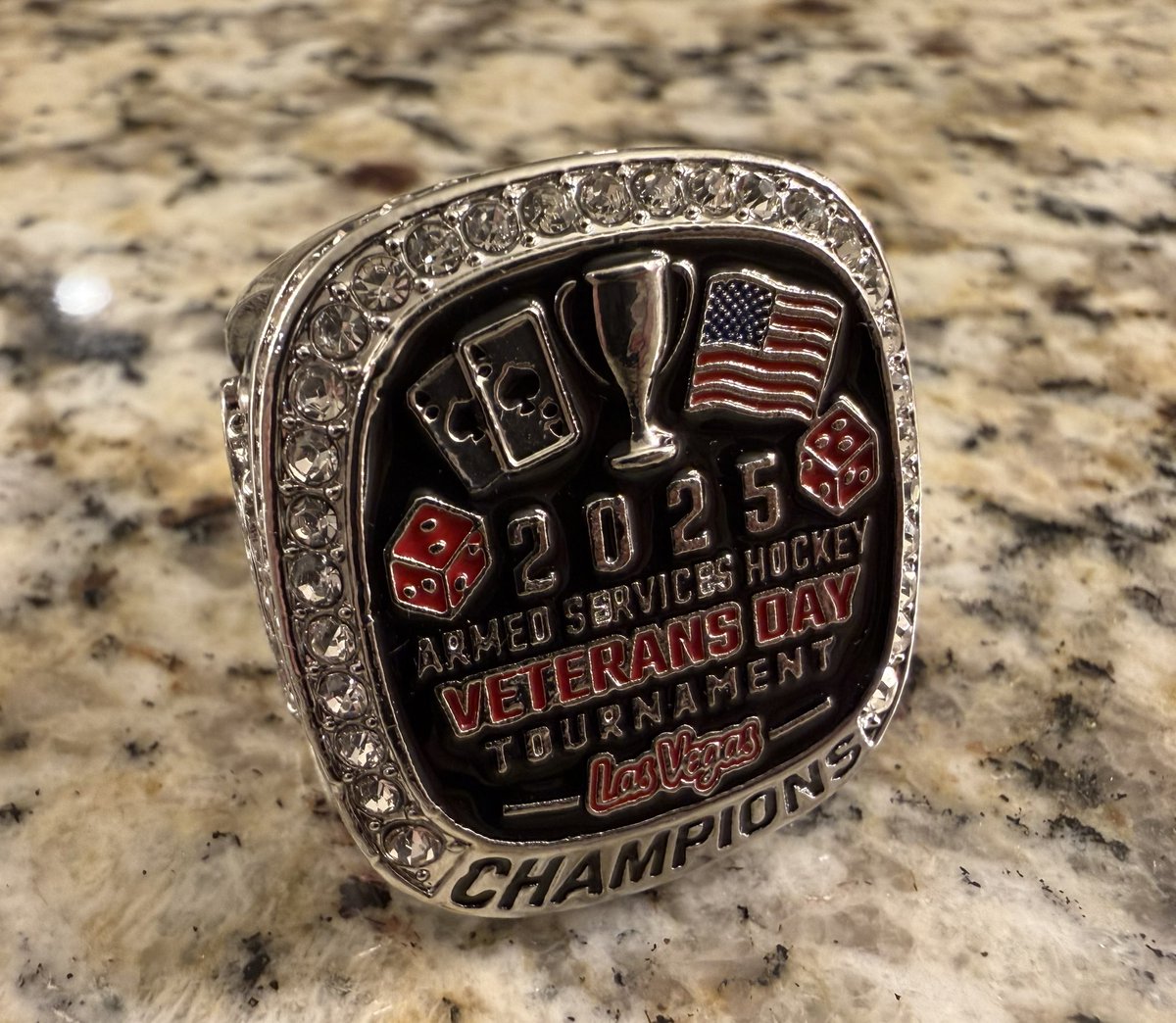 My Arizona Warriors team won our Division in the Veteran’s Day <a href="/armedsvcshockey/">ArmedServicesHockey</a> Tournament in Vegas this weekend ! <a href="/PHNX_Hockey/">PHNX Hockey</a> I’m bringing home some pretty sweet bling.