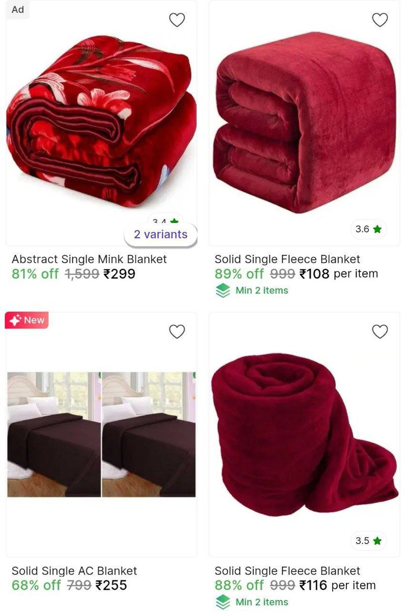 TechyBoostDeals's tweet image. Winter Blanket from ₹108

Buy link : bitli.in/8JfQGGt

⚠️Check Minimum Buy Quantity

#Shopsy #Generic #Blanket