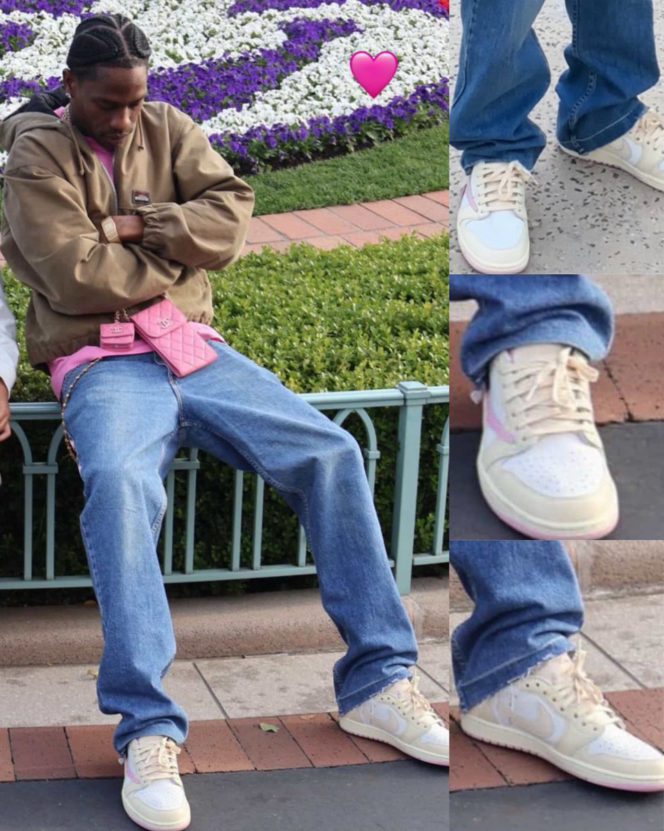 JustFreshKicks's tweet photo. FIRST LOOK: Travis Scott was spotted in another “Shy Pink” Air Jordan 1 Low 💕😳 https://t.co/WhVPUXLaTO