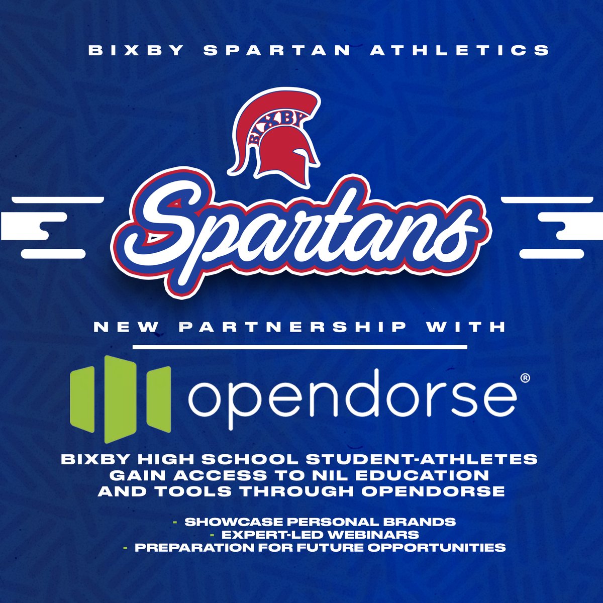 Spartan fans, check out the links below to learn more about how our student-athletes are getting involved in NIL.

Opendorse educational resources: biz.opendorse.com/blog/bixby-nil…

General Bixby Athletics Marketplace:
opendorse.com/bixby-spartans

#BixbySpartans | #Undeniable